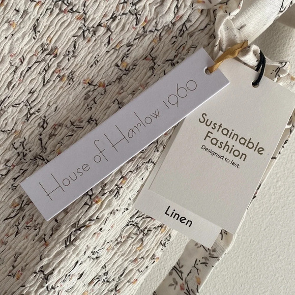 House of Harlow 1960 Smocked Tiered Ruffle Linen Maxi Dress Floral Print…​ - Picture 3 of 5